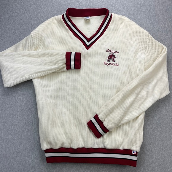 Russell Athletic Other - Vintage Arkansas Razorbacks Sweater Mens XL White Waffle V Russell Athletic USA